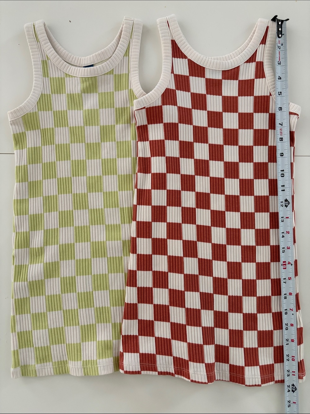 Checkerboard Ribbed Tank Dresses